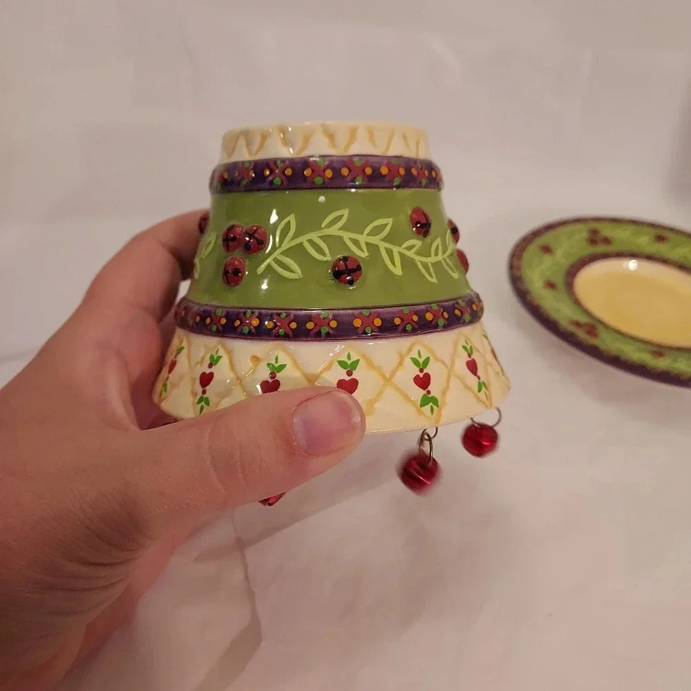 Yankee Candle Christmas Jingle Bell & Quilt Small Jar Shade and Matching Plate